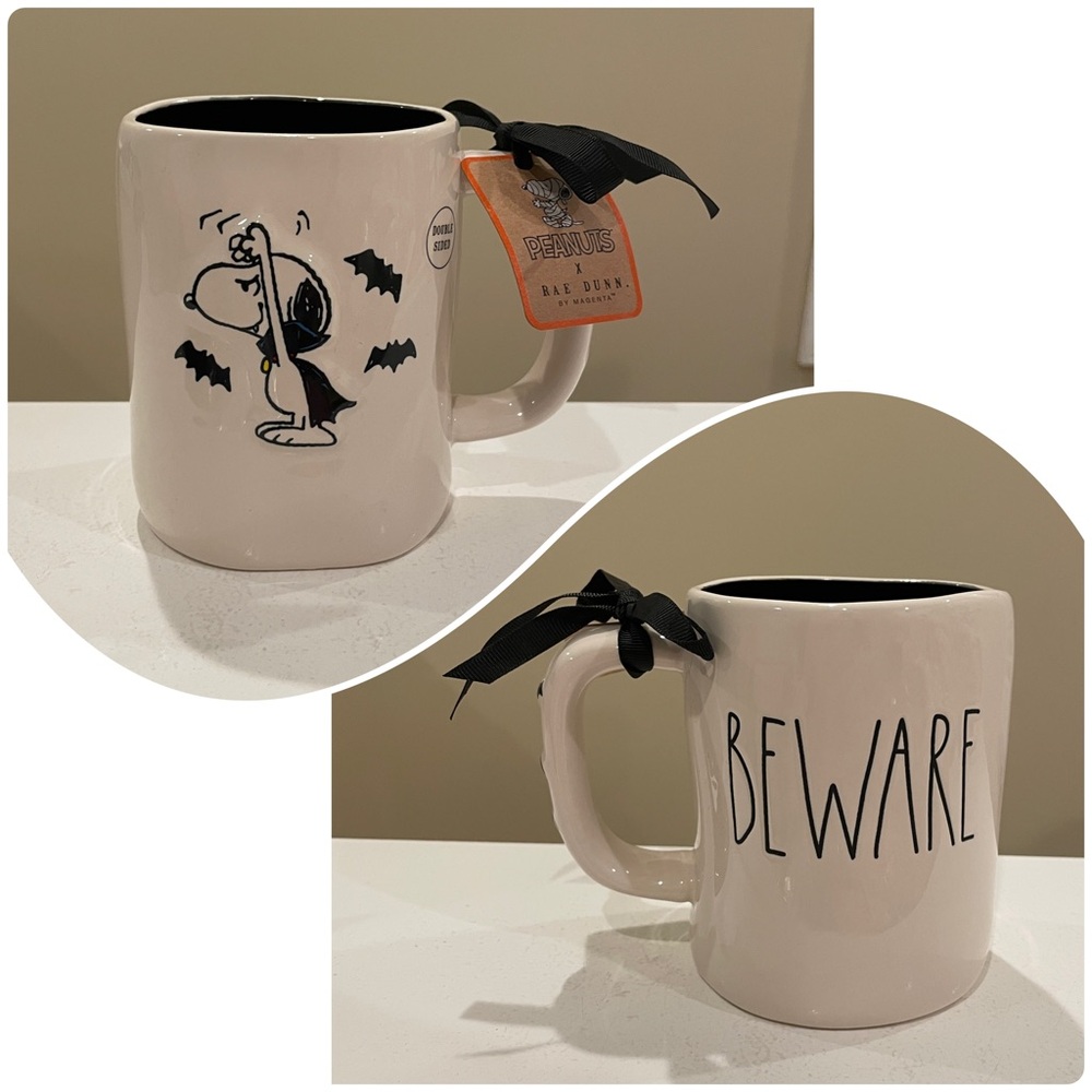 NWT Rae Dunn x Peanuts BEWARE Vampire Snoopy Halloween Mug